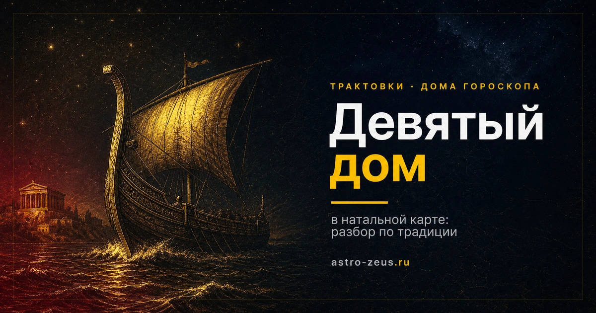 Античный корабль под парусом уходит в море от храма на берегу